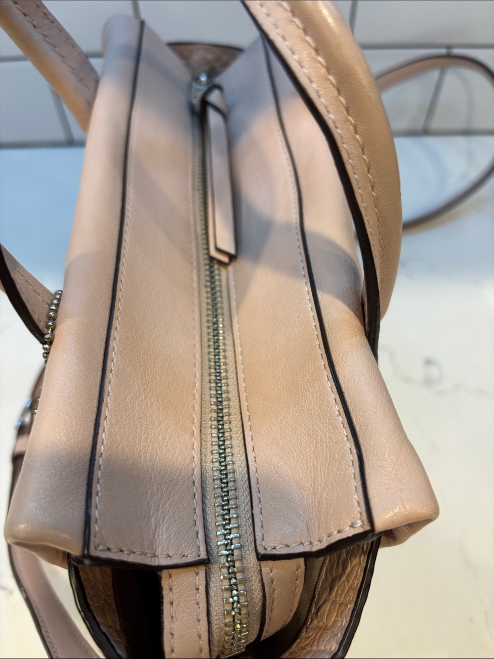 COACH Mini Bleecker Riley - Pale Pink Pebbled Leather Satchel with Strap - Picture 5 of 11